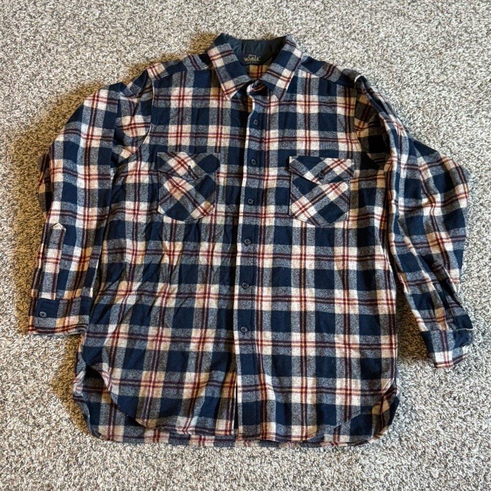 Vintage Woolrich Plaid Wool Light Flannel Shirt USA Made Multi Color Size Medium